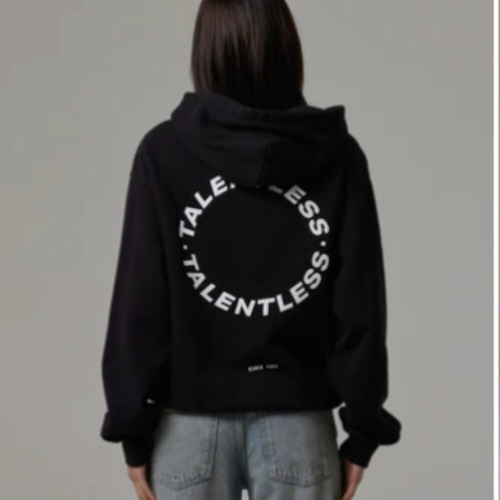 TALENTLESS WOMENS CIRCLE LOGO HOODIE - Size L - Black - Picture 1 of 8